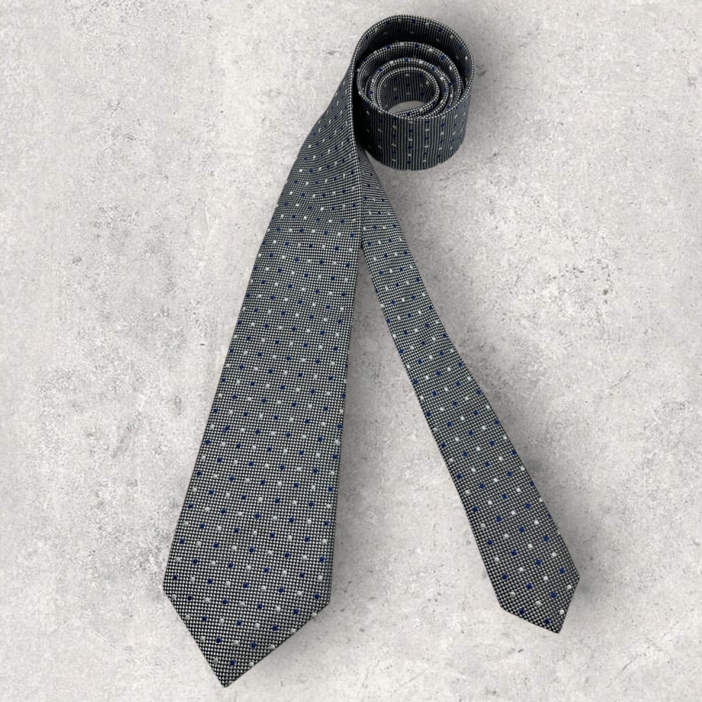 JOOP! XL Gray/Blue/White Polka Dot Silk LUXURY Tie ITALY